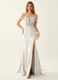 Roxane White Lace Corset Lace Up Back Mermaid High Slit Prom Dress image5