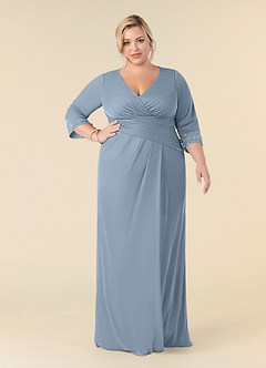 Azazie Rosena Mother of the Bride Dresses Dusty Blue Sheath Pleated Mesh Dress image7