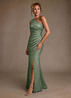 Azazie Joylin Mother of the Bride Dresses Matcha Trumpet One Shoulder Floral Burnout Dress image3