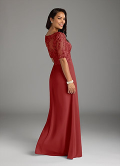 Azazie Amedeus Mother of the Bride Dresses Rust A-Line V-Neck Lace Chiffon Dress image2