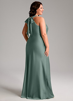 Azazie Doretta Bridesmaid Dresses Sea Moss Mermaid Pleated Stretch Satin Dress image7