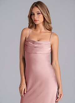 Azazie Seema Vestidos de damas de honor Vestido de Rosa Polvorienta de Satén Elástico de Corte Sirena con Corsé image2