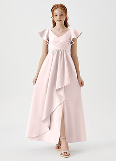 Azazie Omari Junior Blushing Pink A-Line Pleated Stretch Crepe Dress image4