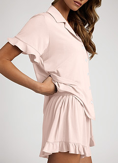 front Bamboo Fiber Ruffled Short Sleeve Pajama Set