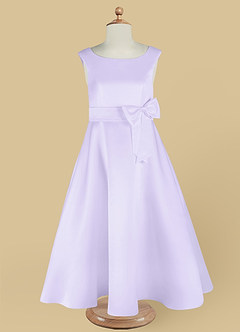 Azazie Lindy vestidos de niña de las flores Vestido de Lila de Satin Mate de Corte En A con Plisado image13