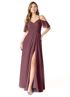 Azazie Dakota Bridesmaid Dresses Sangria A-Line V-Neck Pleated Chiffon Dress image1