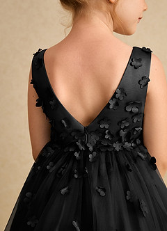 Azazie Lana Flower Girl Dresses Black A-Line Sleeveless Matte Satin Dress image7