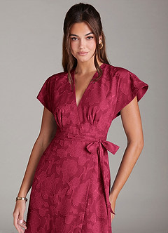 Azazie Ling Brudtärnklänningar Klänning av A-Linje i Blommig Utbrändhet Plisserad Bourgogne image2