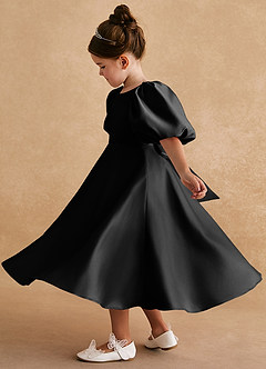 Azazie Sugarplum Flower Girl Klänningar Klänning A-Line i Matt satäng med ärmar image1