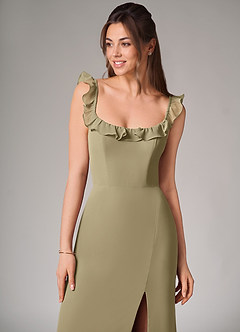 Azazie Callie Vestidos de damas de honor Vestido de Musgo Verde de Gasa de Corte Sirena Convertible con Corte Lateral image6