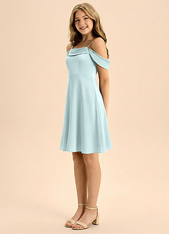 Azazie Anselie Junior Linia A Pofałdowany Satyna elastyczna Mini Młodsza druhna Sukienka image4