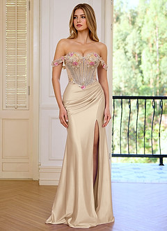 Minicom Champagne Sequined embroidery Stretch satin Mermaid Prom Dress image5