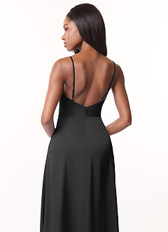 Azazie Brielle Brautjungfernkleider A-Linie Cowl-Spaghettiträger Stretch-Satin Kleid Schwarz image5