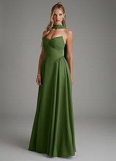 Azazie Evan Robes de demoiselle d'honneur Robe Trapèze en Mousseline de soie Bustier Olive image7