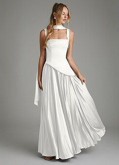Azazie Stephanie Bridesmaid Dresses White A-Line Corset Stretch Satin Dress image7