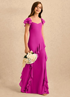 Azazie Ada Girls Formal Robe Demoiselle D'honneur Fillette Robe Fourreau en Mousseline de soie Drapé Fuchsia image1