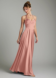 Azazie Tenaya Brautjungfernkleider A-Linie Herzausschnitt Stretch-Satin Kleid Rosettenrosa image6