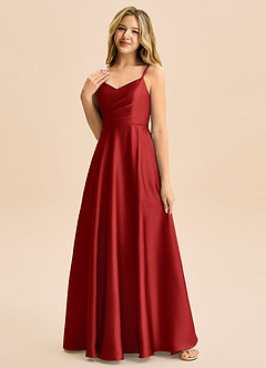 Azazie Rumi Junior Linia A Pofałdowany Satyna elastyczna Długość podłogi Młodsza druhna Sukienka image3