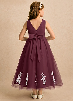 Azazie Rylie vestidos de niña de las flores Vestido Cabernet de Tul de Línea A con Encaje image1