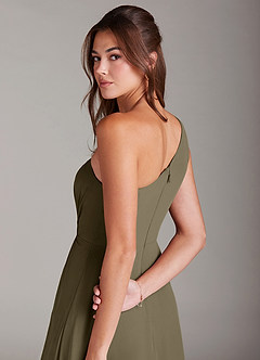 Azazie Brooke Bridesmaid Dresses Willow Green A-Line One Shoulder Chiffon Dress image2