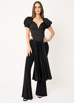 Mariah Negro Conjunto de dos piezas plisado image1