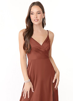 Azazie Dalilah Bridesmaid Dresses Auburn A-Line V-Neck Pleated Stretch Satin Dress image4
