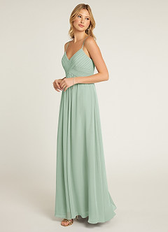 Azazie Shannon Bridesmaid Dresses Agave A-Line Pleated Chiffon Dress image3