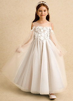 Azazie Zimi Robe Demoiselle D'honneur Fillette Robe Princesse en Tulle Encolure en Forme de Cœur Albâtre Blanc image7