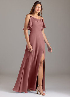 Azazie Darcia Bridesmaid Dresses Desert Rose A-Line Side Slit Chiffon Dress image4