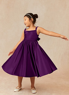 Azazie Cutie Pie vestidos de niña de las flores Vestido de Uva de Satin Mate de Corte En A con Plisado image3