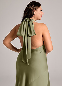 Azazie Velli Bridesmaid Dresses Pistachio Mermaid High Neck Stretch Satin Dress image13