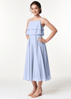 Azazie Ensley Junior Abito A-Line in Chiffon Plissettato Ghiaccio image4