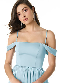 Azazie Morana Final Sale Sky Blue A-Line Off the Shoulder Stretch Satin Convertible Dress image6