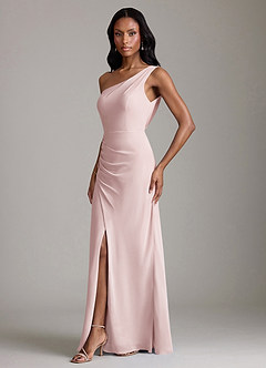 Azazie Madelyn Bridesmaid Dresses Blushing Pink Mermaid One Shoulder Chiffon Convertible Dress image6