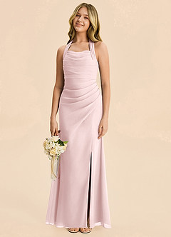 Azazie Destiny Junior Blushing Pink Sheath Ruched Chiffon Dress image1
