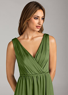 Azazie Tanicia Bridesmaid Dresses Juniper A-Line Pleated Stretch Satin Dress image6