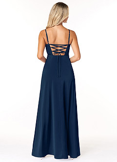 Azazie Marchella Brautjungfernkleider A-Linie Korsett Stretch-Satin Kleid Dunkelmarine image2