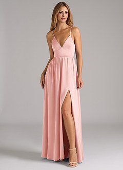 Azazie Aaida Robes de demoiselle d'honneur Robe Trapèze en Satin extensible Corset Rose Poudré image4