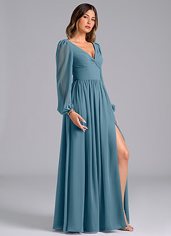 Azazie Zeya Bridesmaid Dresses Bermuda A-Line Long Sleeve Chiffon Dress image3