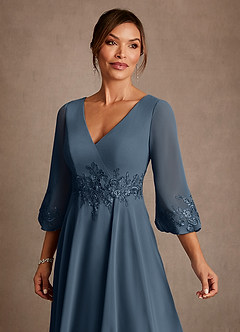 Azazie Ana Mère de la mariée Robes Robe Trapèze en Mousseline de soie Dentelle Neptune image5