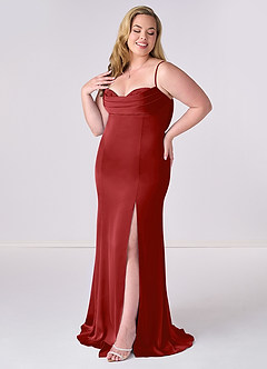 Barbie ♥ Azazie Bridesmaid Dresses Pomegranate Mermaid Corset Stretch Satin Dress image9