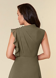 Azazie Narine vestidos de madre de la novia Vestido de Verde Sauce de Gasa de Corte En A con Cuello alto plisado image6