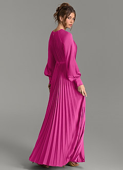 Azazie Grayson Bridesmaid Dresses Fuchsia A-Line Long Sleeve Stretch Satin Dress image5