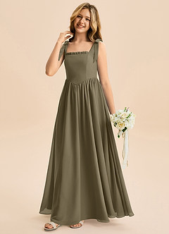 Azazie Delia Junior Abito A-Line in Chiffon Fiocco Willow Green image4