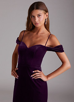 Azazie Shay Bridesmaid Dresses Grape Sheath Off the Shoulder Velvet Convertible Dress image5