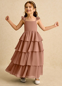 Azazie Boba vestidos de niña de las flores Vestido de Bronceador de Gasa de Corte En A con Escote Cuadrado image3