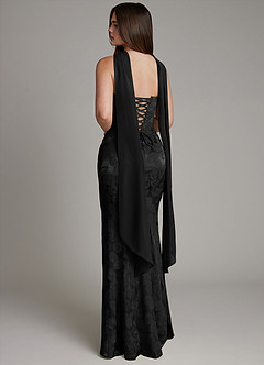 Azazie Electra Bridesmaid Dresses Midnight Jacquard Mermaid Corset Floral Jacquard Dress image4
