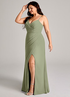 Azazie Maci Bridesmaid Dresses Pistachio Sheath Pleated Chiffon Dress image10