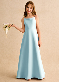 Azazie Joella Girls Formal Flower Girl Klänningar Klänning A-Line i Matt satäng Plisserad image2