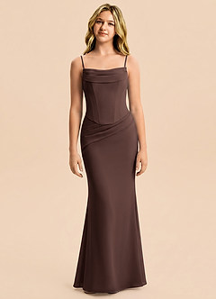 Azazie Sorrel Junior Ganache Mermaid Pleated Chiffon Dress image5
